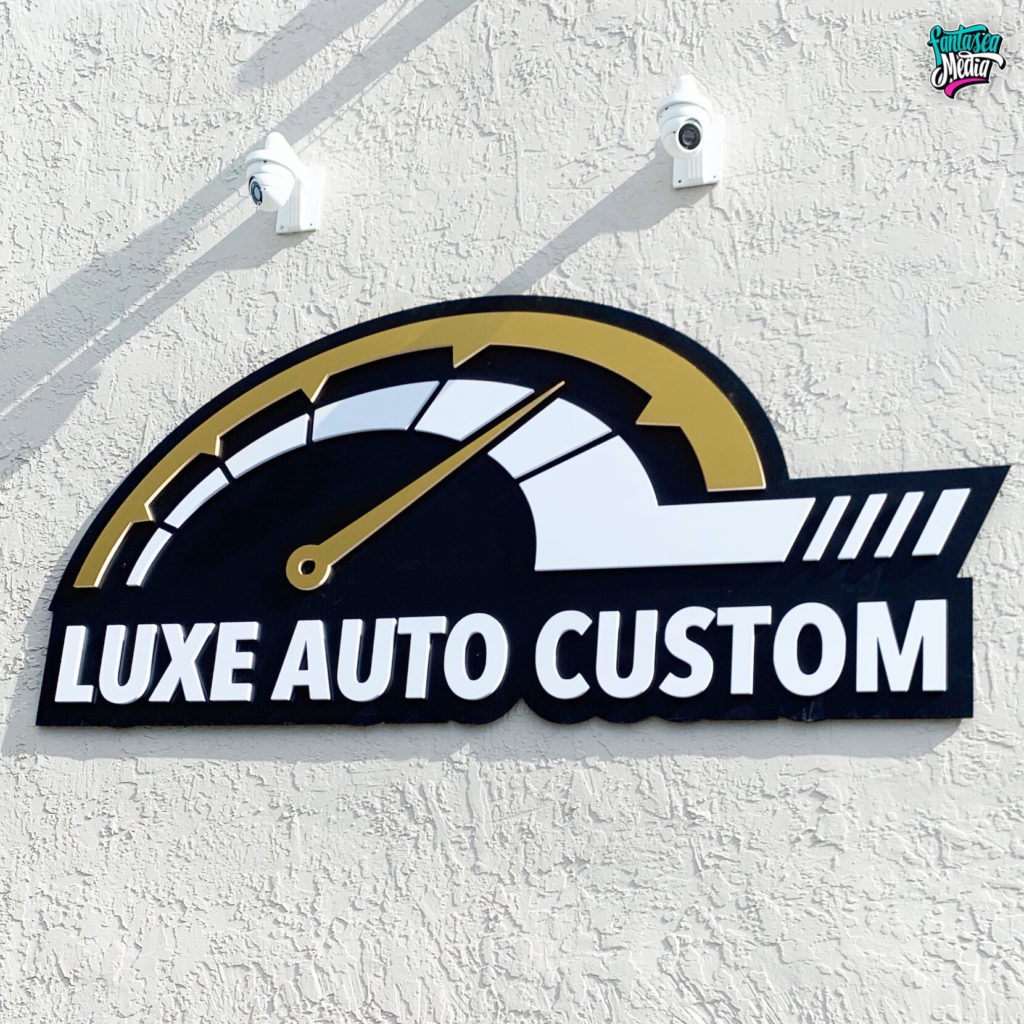 luxe auto custom 3D storefront signage by fantasea media
