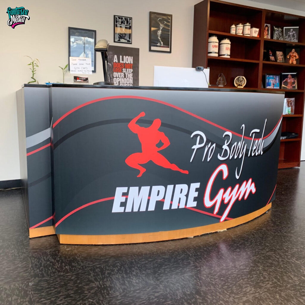 front desk wrap easy storefront pro body tech empire gym vinyl wrapping